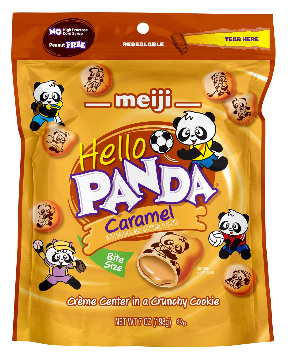 Meiji Hello Panda Cookies sport drawings on shells inviting imaginative play.