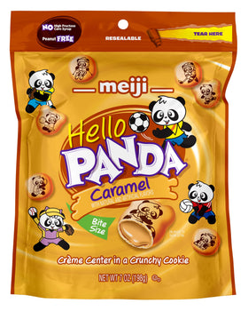 Meiji Hello Panda Cookies sport drawings on shells inviting imaginative play.