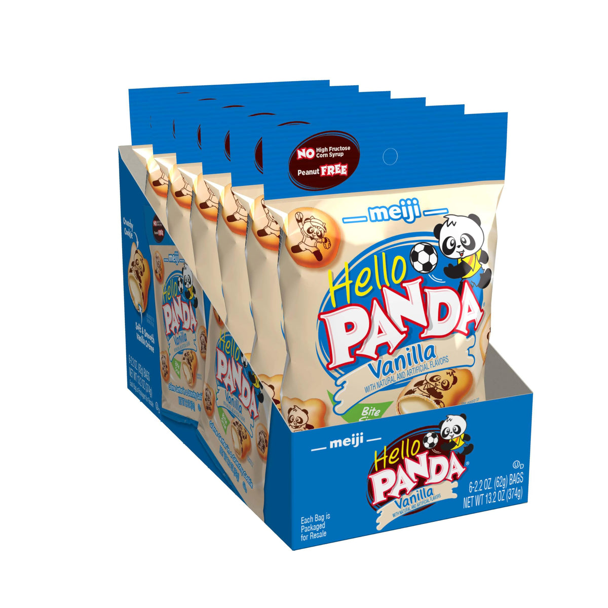 Meiji Hello Panda cookies pack six with vanilla creme center for kid-friendly bite-size enjoyment.
