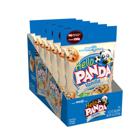 Meiji Hello Panda cookies pack six with vanilla creme center for kid-friendly bite-size enjoyment.