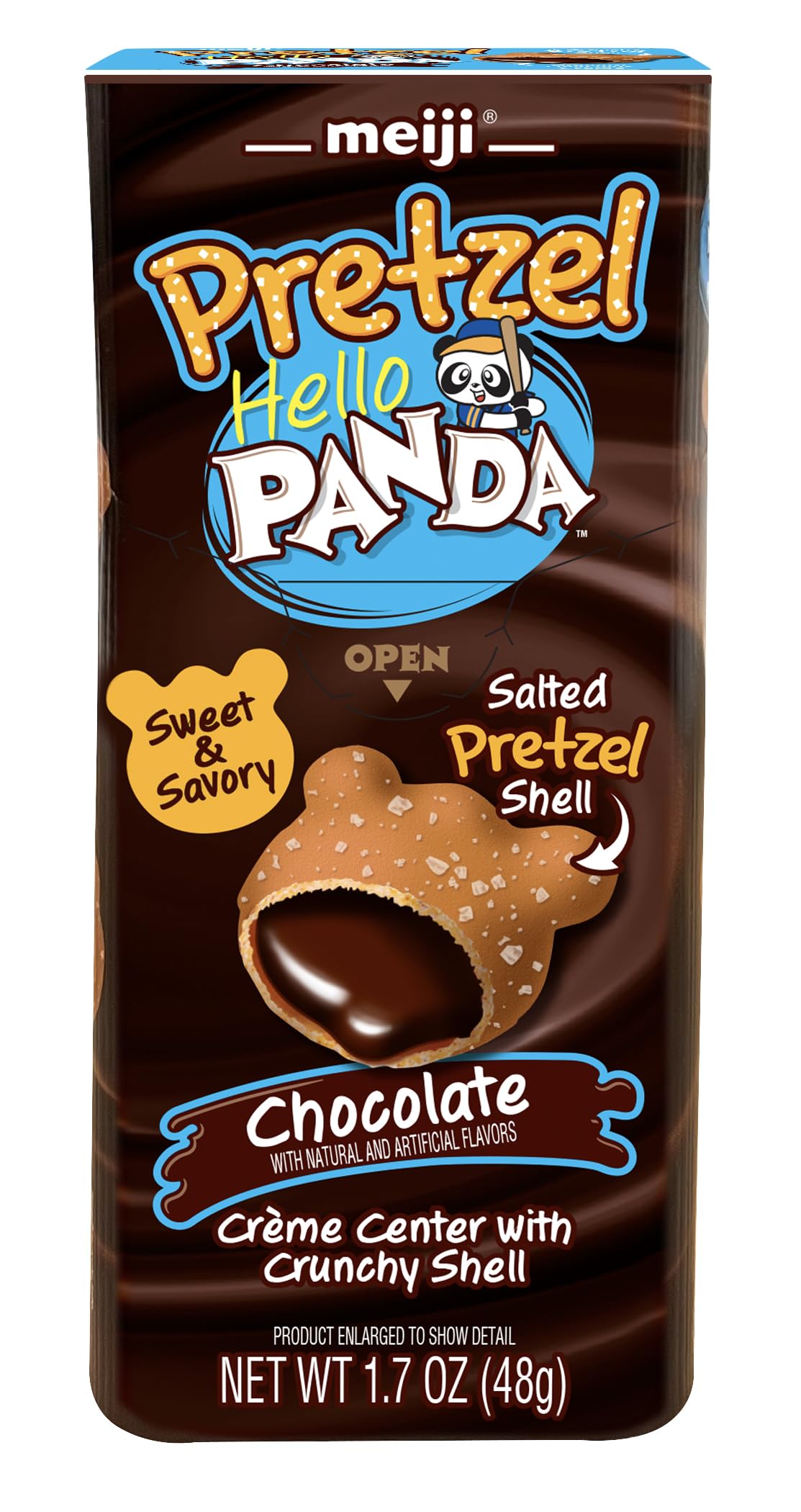 Meiji Hello Panda Pretzel chocolate creme detail emphasizes smooth center.