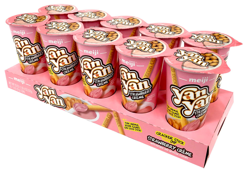 Meiji Yan Yan dipping sticks cup with strawberry crème for dipping and sharing