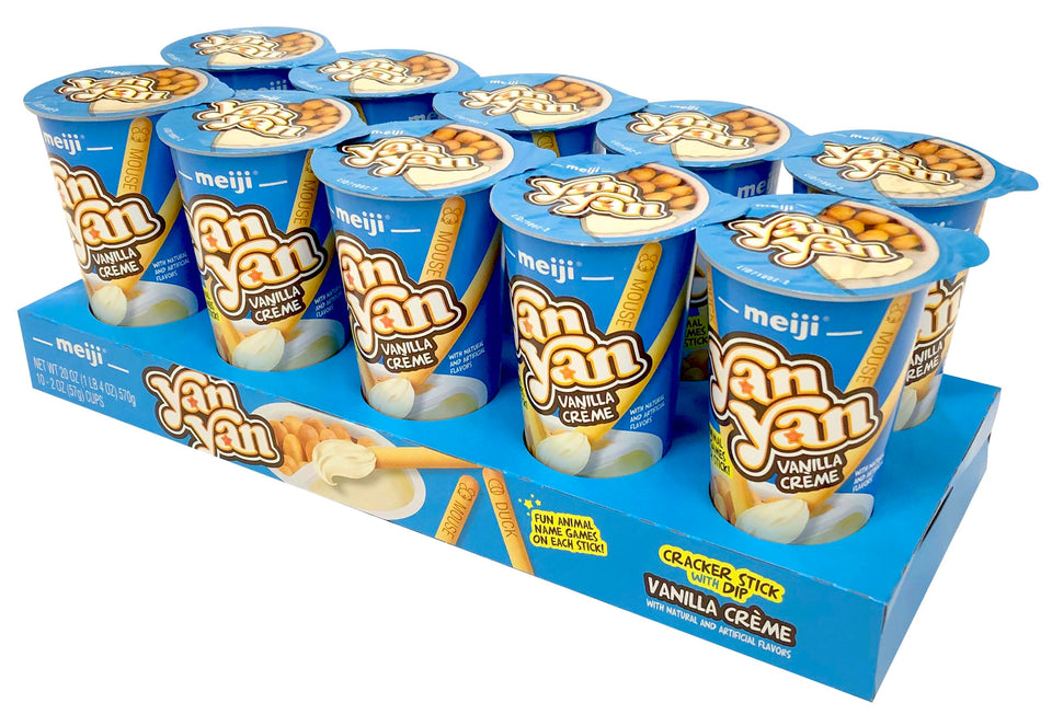 Meiji Yan Yan dipping sticks with vanilla crème cups for quick family snacking