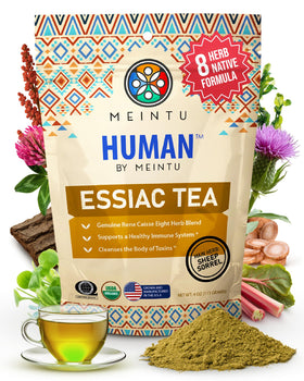 MEINTU Essiac Tea 8-Herb Powder in a resealable bag for daily immune-support brewing.