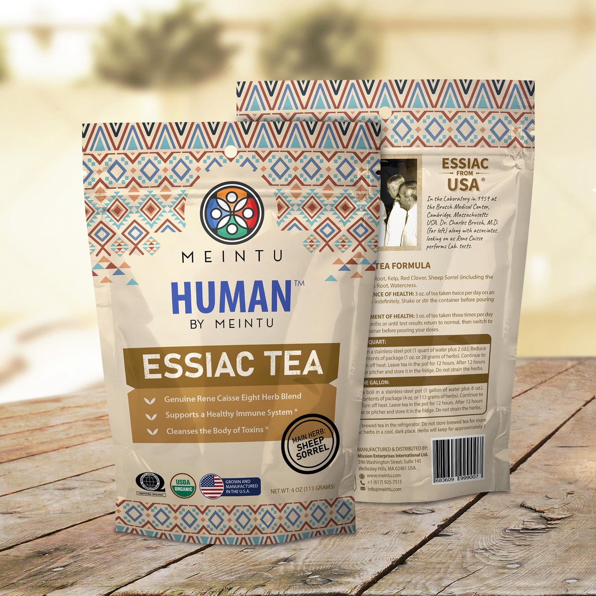 MEINTU Essiac Tea 8-Herb Powder in stand-up pouch for convenient storage.