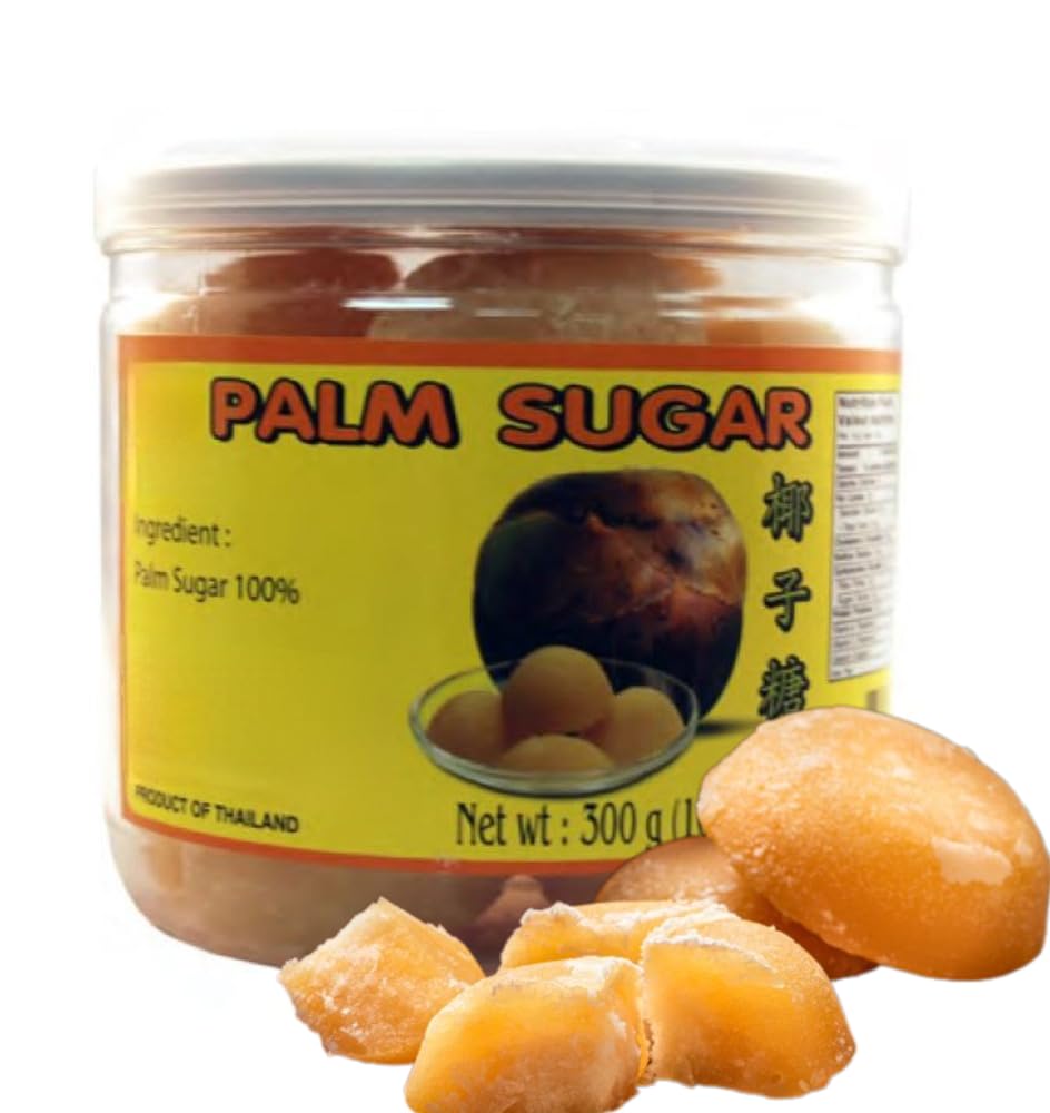 Mekoman palm sugar jar 300g showcasing authentic Southeast Asian sweetness for Thai desserts.