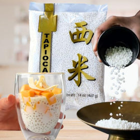 Mekoman small tapioca pearls for mango sago dessert, soft chew and flavor absorption.