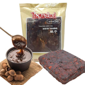 Mekoman Tamarind Paste label closeup highlighting no added sugar and vegan quality.
