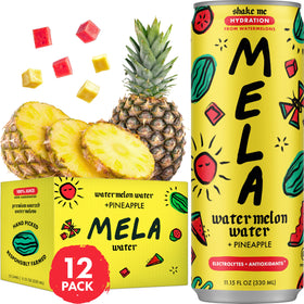 Mela Watermelon Water bottle pour, highlighting a refreshing pineapple twist.