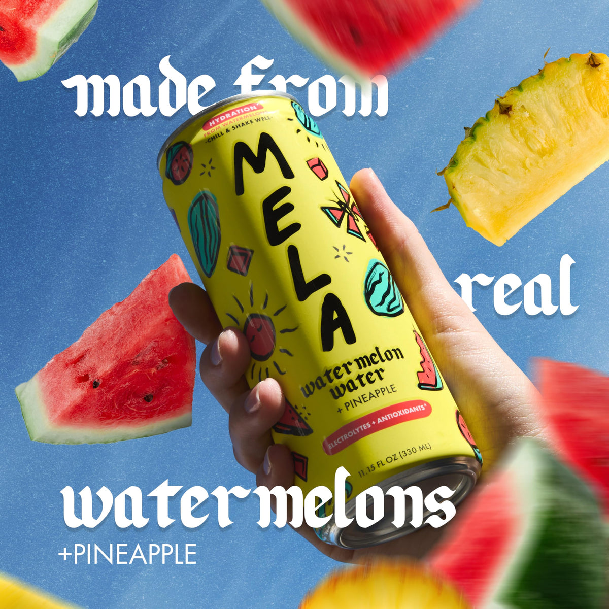 Mela Watermelon Water with pineapple blend offers a bright, tasty sip.