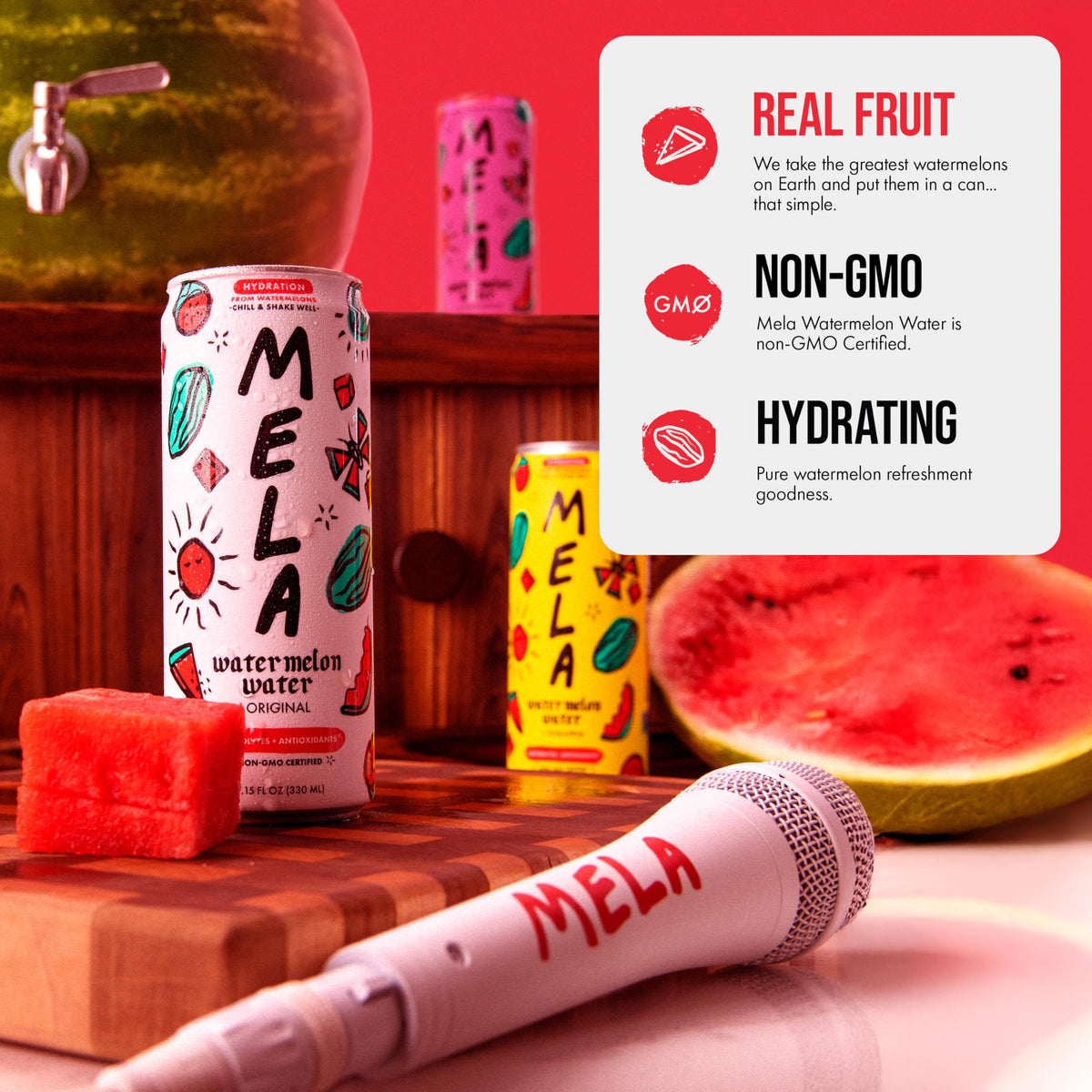 Mela Watermelon Water pineapple bottle close-up with tropical vibes