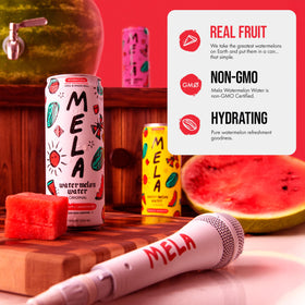 Mela Watermelon Water pineapple bottle close-up with tropical vibes
