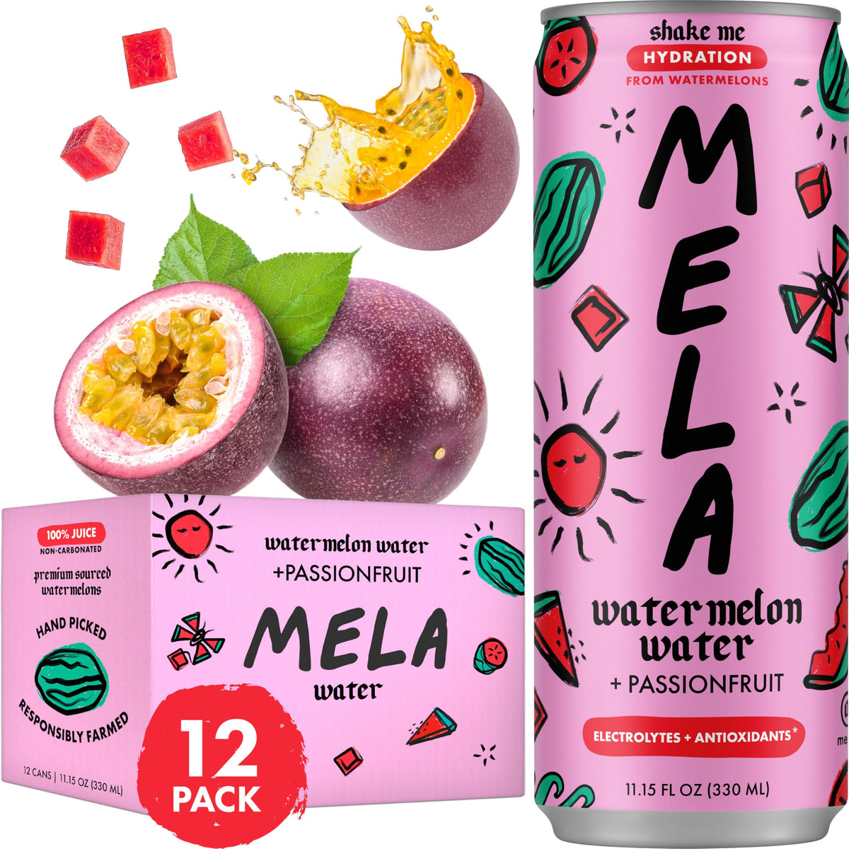 Mela Watermelon Water being poured into a glass for refreshing hydration.
