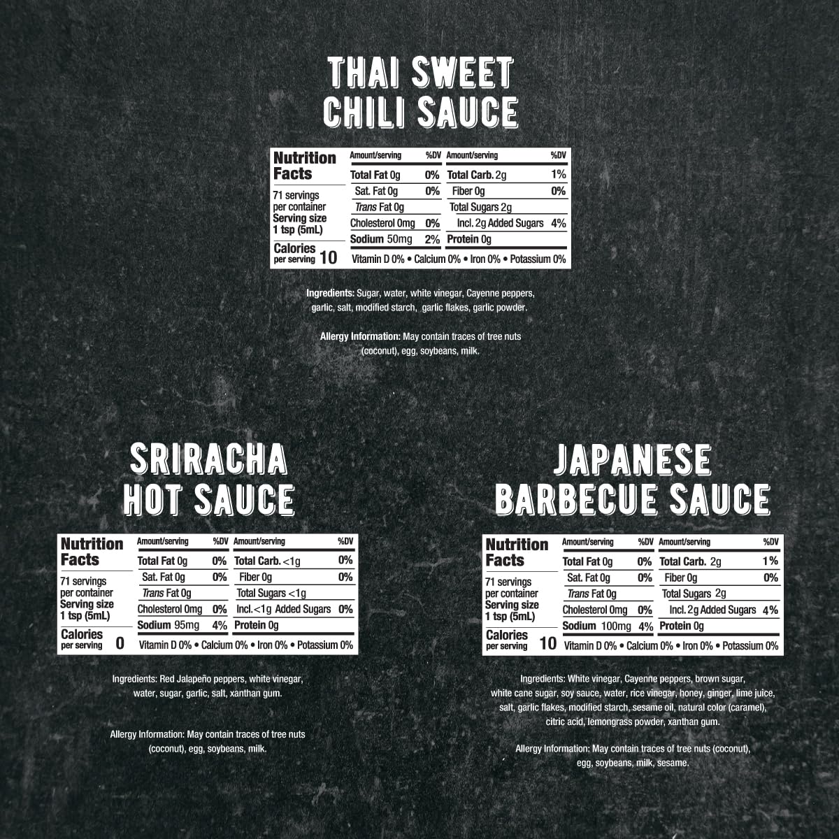 Melinda's sauce ingredients on label emphasize Non-GMO and gluten-free.