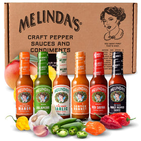 Melinda's Chef Fig gift box showcasing six sauces for versatile kitchen experimentation.