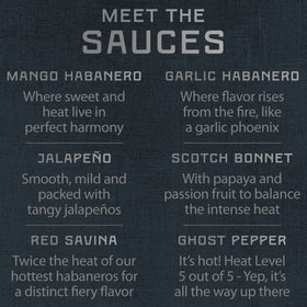 Assorted sauce lineup from Melinda's Chef Fig highlights flavor variety.