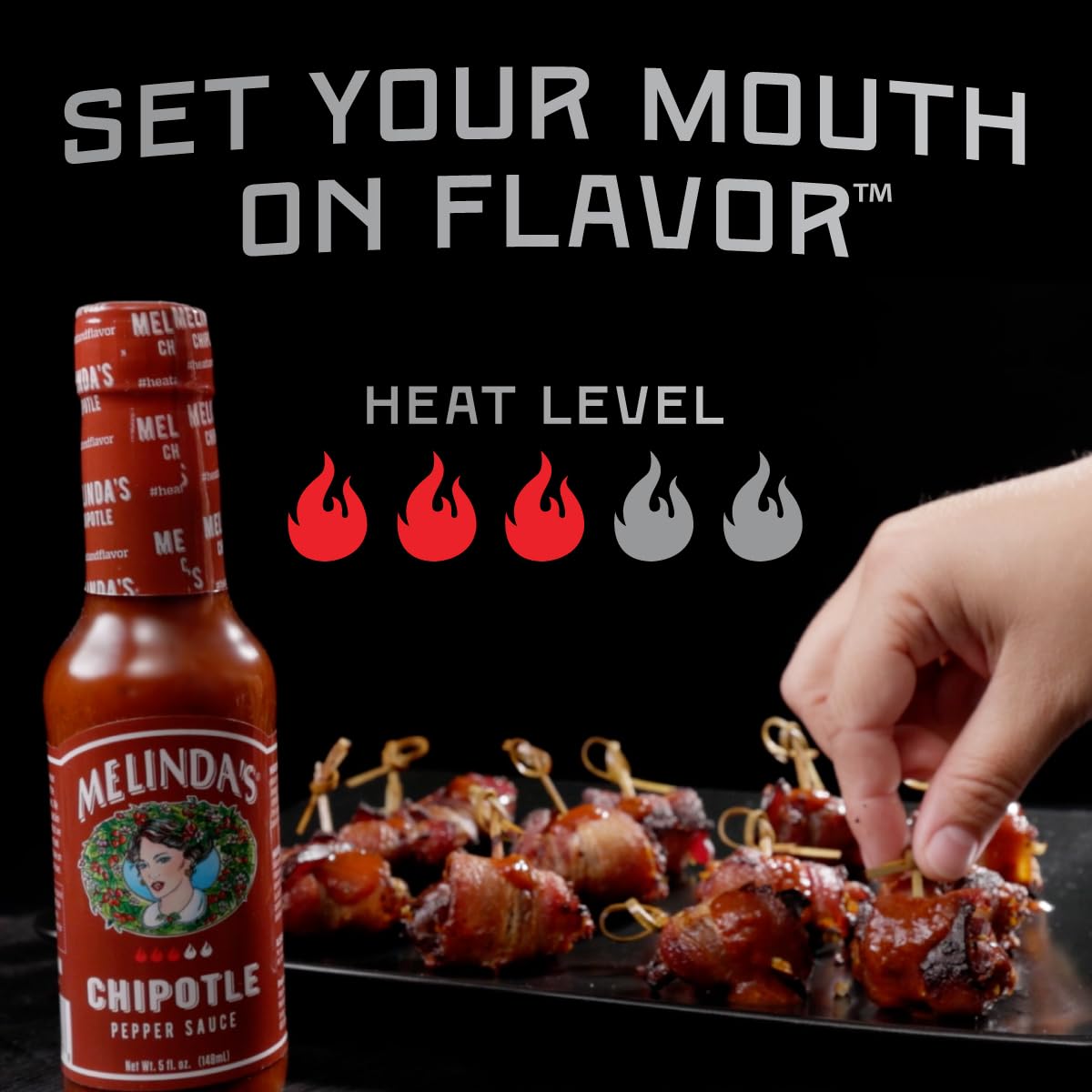 Drizzle over tacos using Melinda's Chipotle sauce for depth.