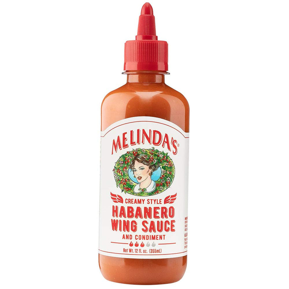 Melinda's Creamy Style Habanero Wing Sauce bottle showcasing creamy heat for wings