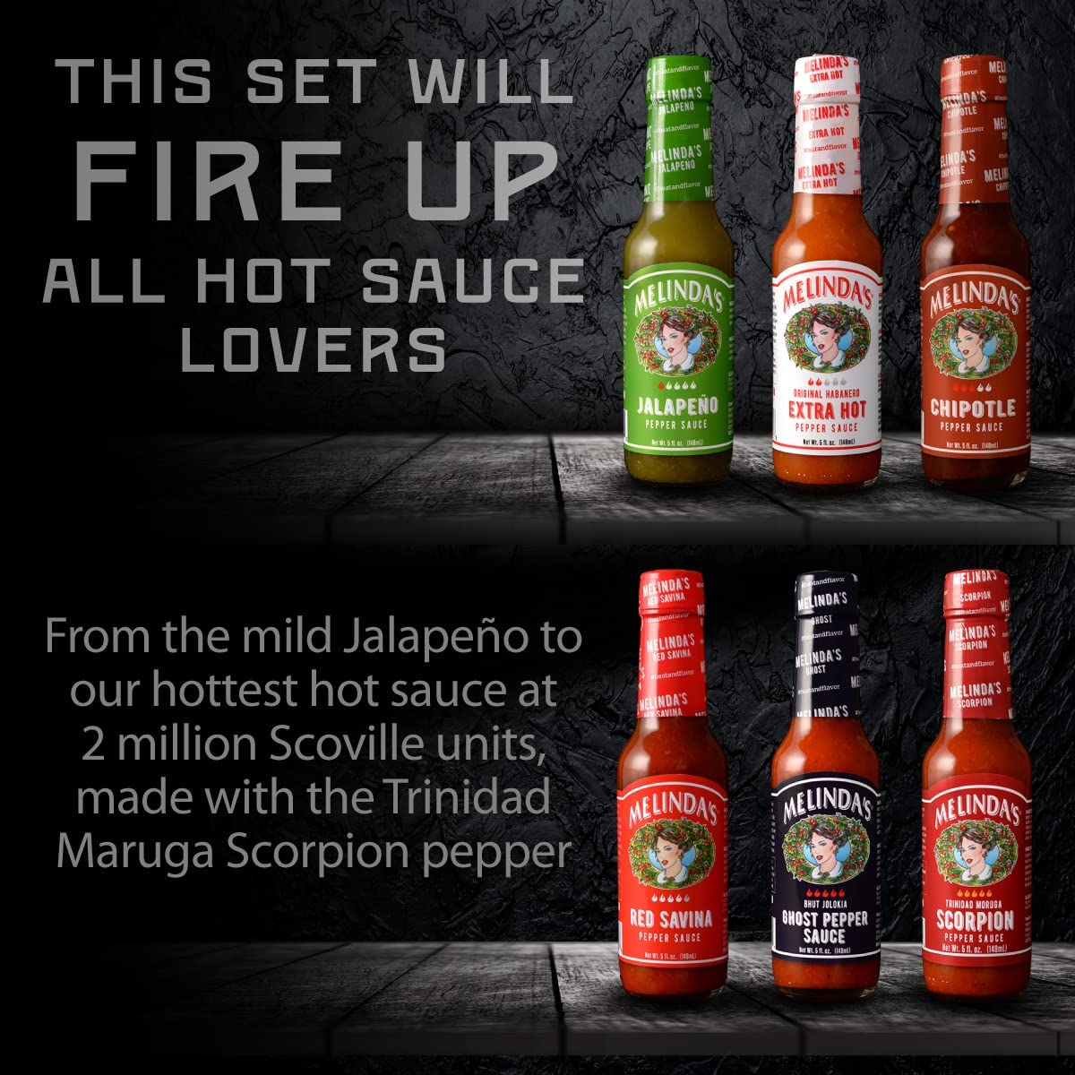 Melinda’s Extra Hot Habanero bottle with intense flavor for wings