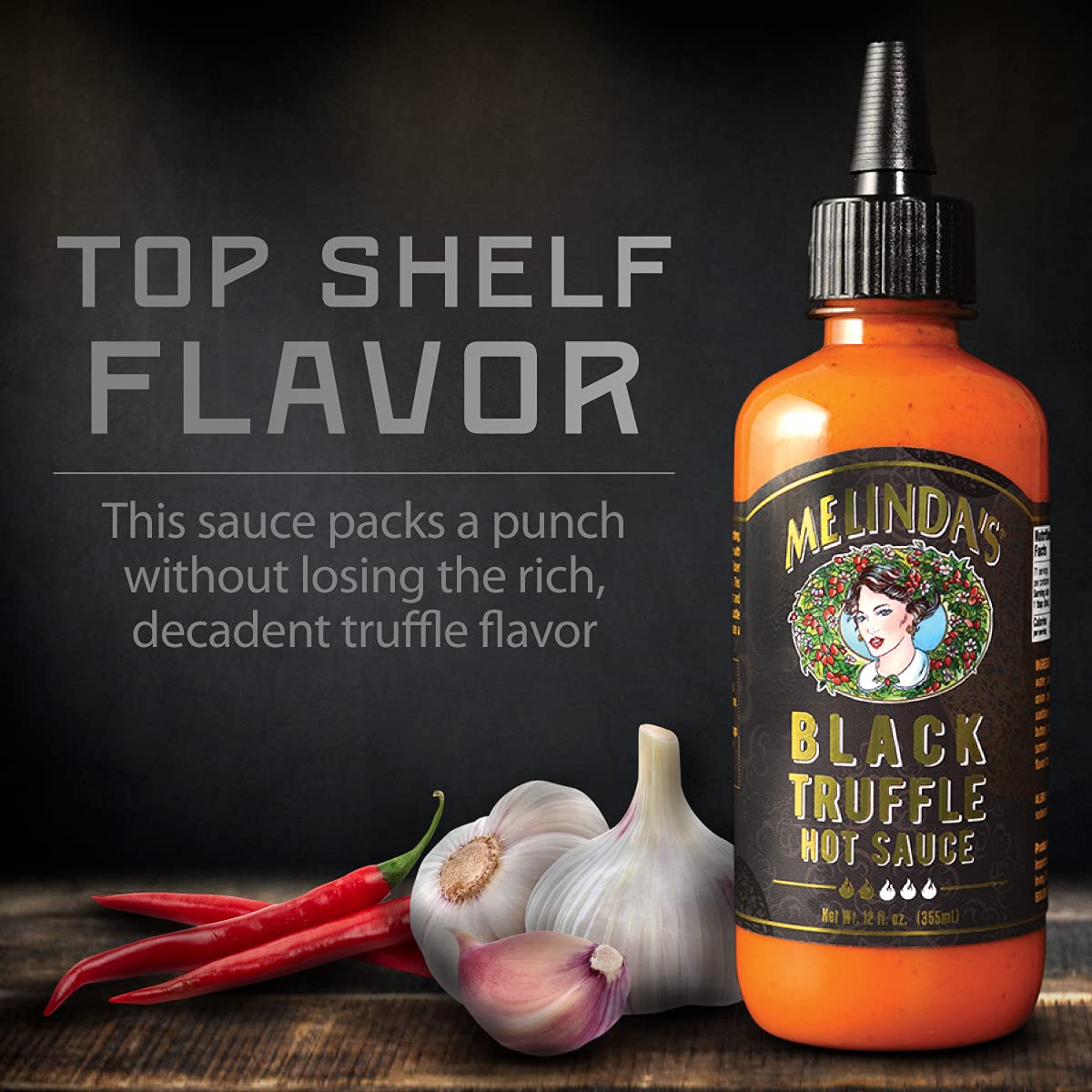 Melinda's Ghost Pepper Black Truffle eggs topped with spicy, luxurious finish.