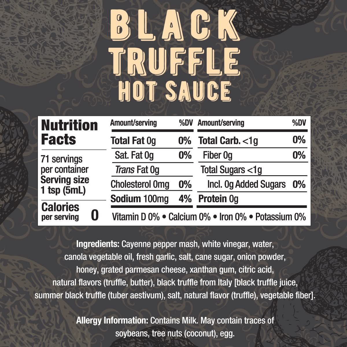 Melinda's Ghost Pepper Black Truffle ingredients closeup showing real truffles and peppers.