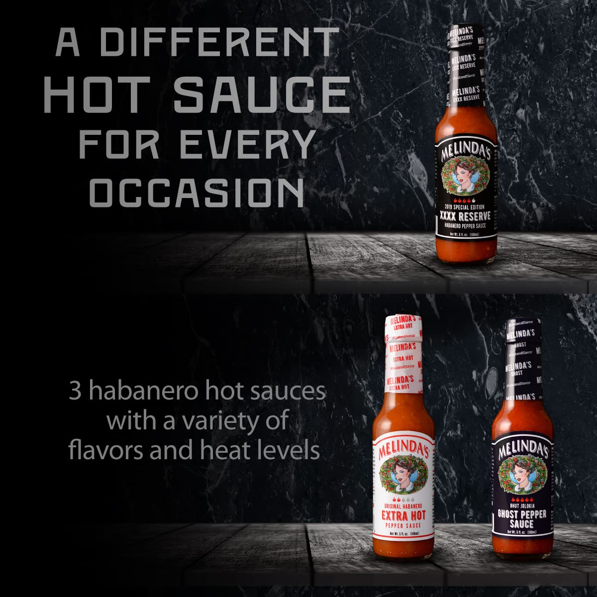 Pouring Melinda’s Ghost Pepper sauce over food to show versatility
