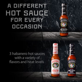 Pouring Melinda’s Ghost Pepper sauce over food to show versatility