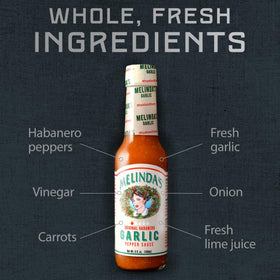 Kitchen scene with Melinda's hot sauce ready for weeknights.