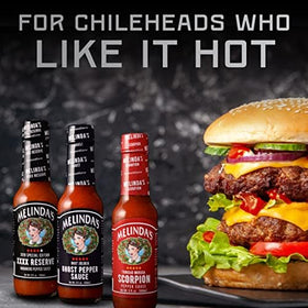 Melinda's hot sauce on dish close-up shows vibrant color and flavor depth.