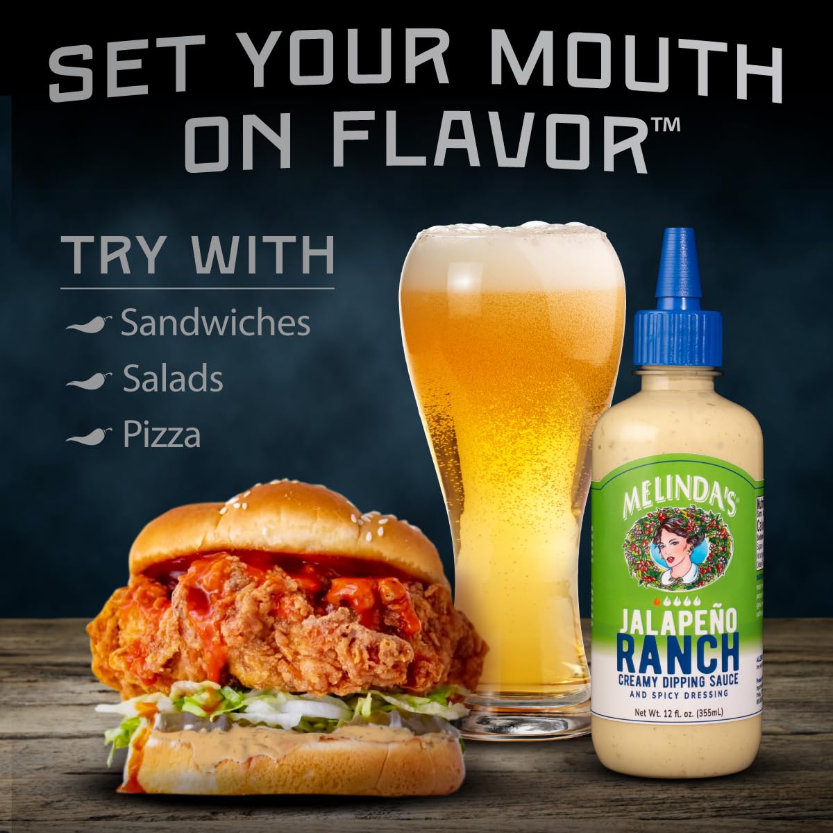 In-fridge storage of Melinda’s Jalapeño Ranch for quick access.