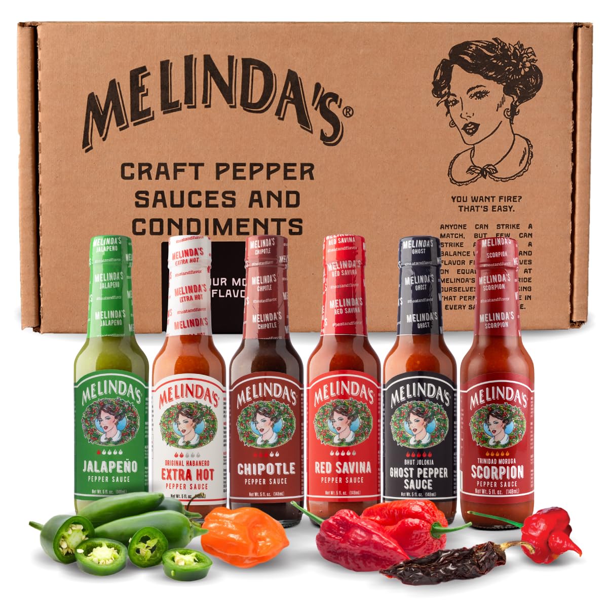 Melinda’s Jalapeño hot sauce bottle for zingy tacos and everyday grilling