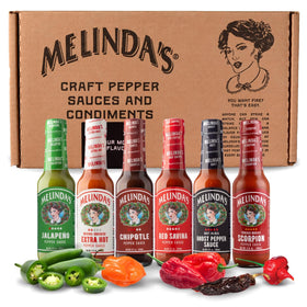 Melinda’s Jalapeño hot sauce bottle for zingy tacos and everyday grilling