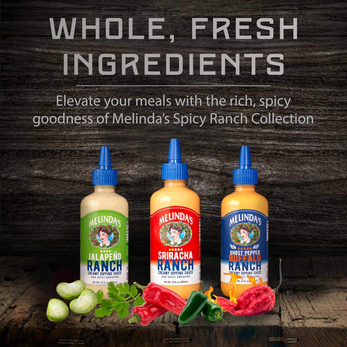 Melinda's Kitchen Dining Setup—bottles displayed for easy flavor pairing.