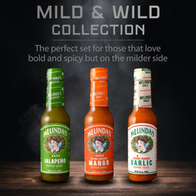 Melinda’s Jalapeño bottle offers bright heat for tacos, fajitas, or bowls.