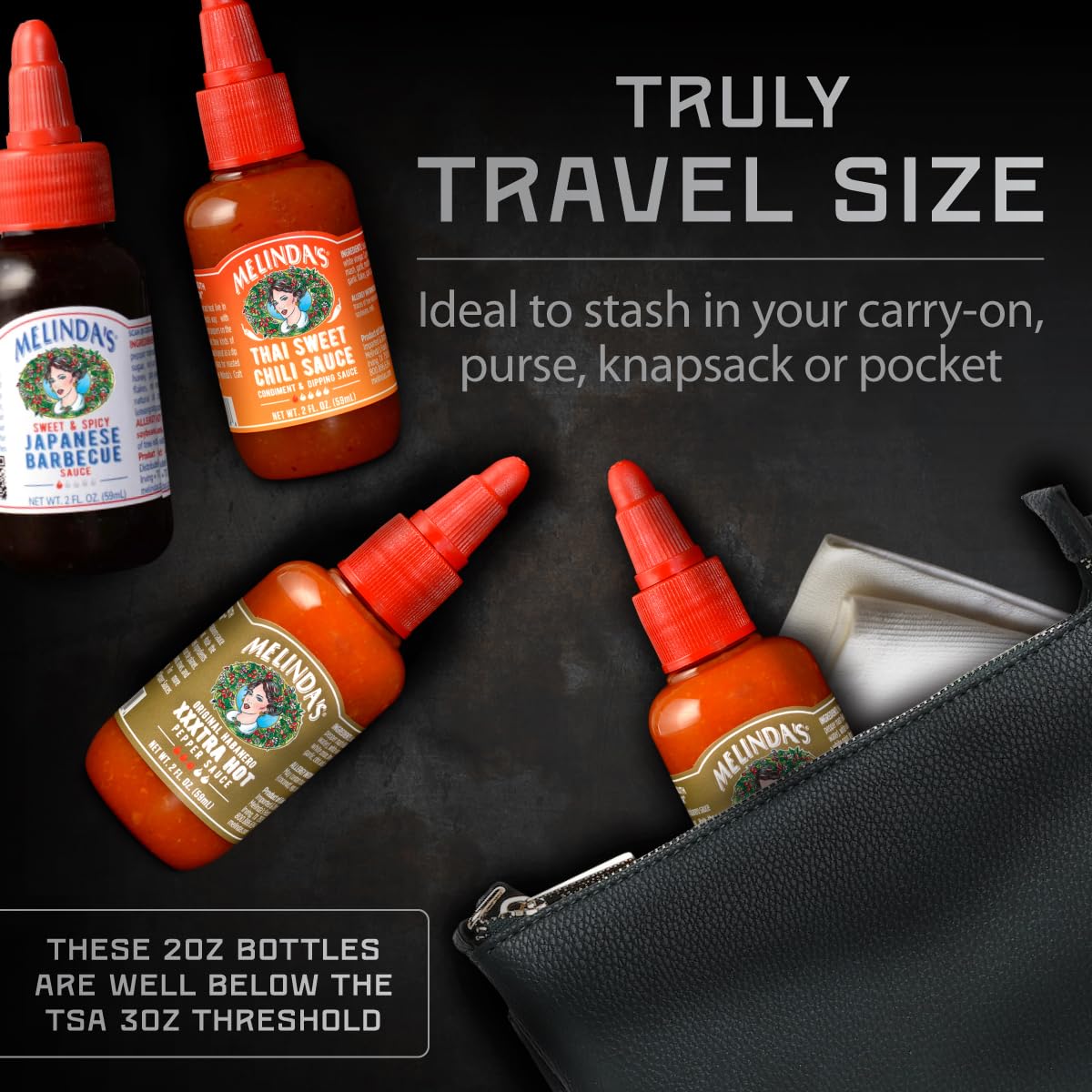 Melinda's mini hot sauce set presented in gift-ready packaging.