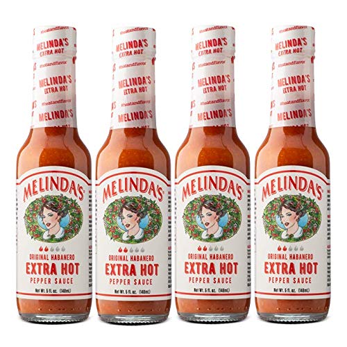 Melinda’s Original Habanero Extra Hot Sauce bottle on shelf with bold heat