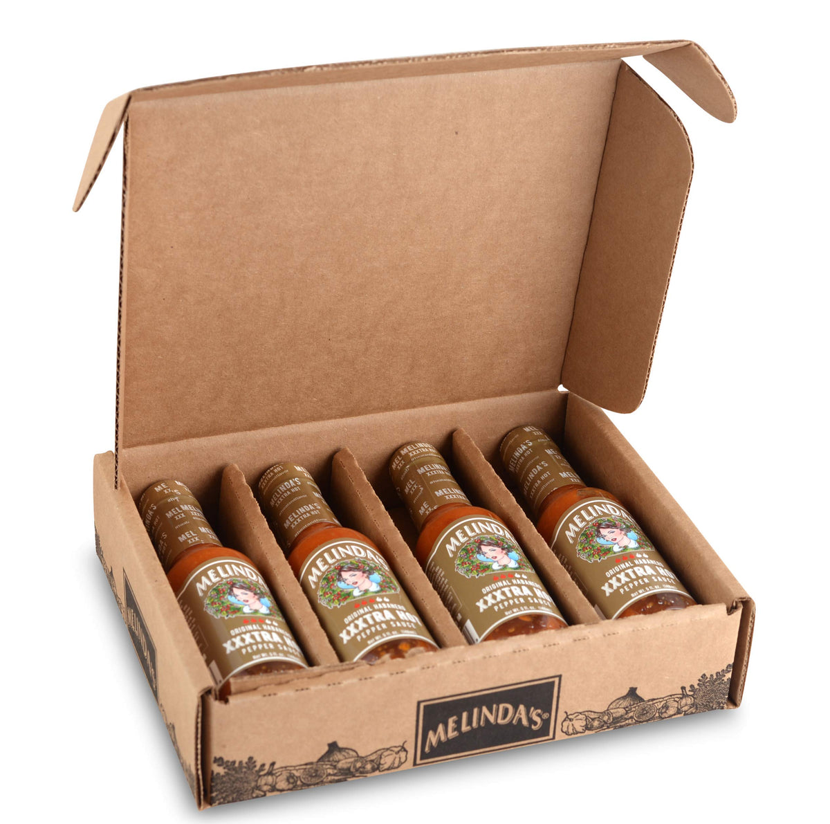 Melinda’s Original Habanero XXXtra Hot Sauce bottle with fresh peppers for balanced heat.