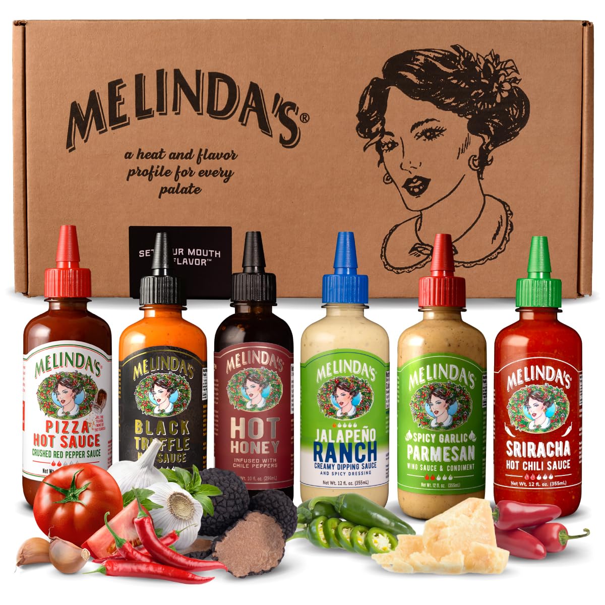 Melinda's Pizza Collection 6-pack box on a kitchen counter.