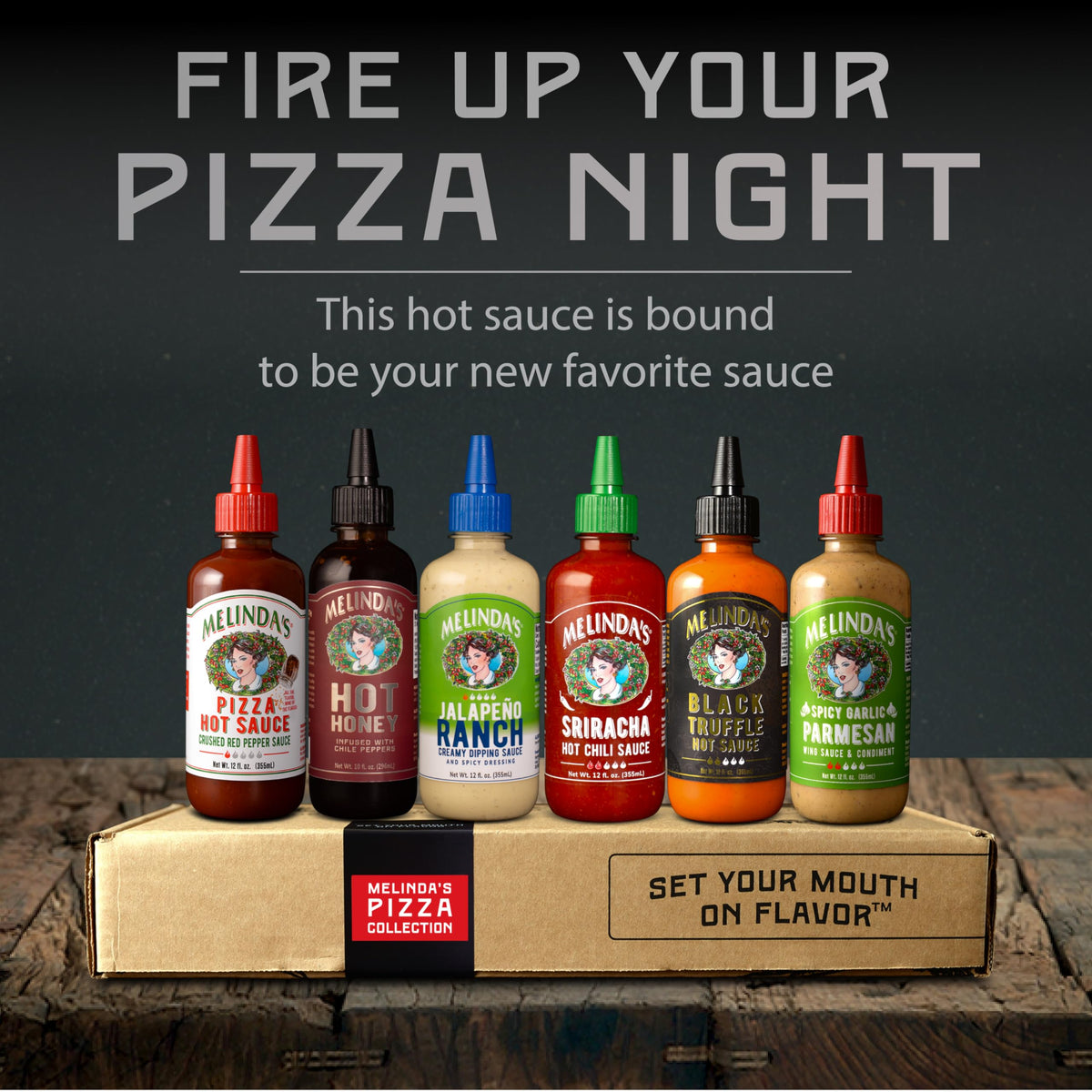 Melinda's Hot Honey bottle from the Pizza Collection for pizza nights.