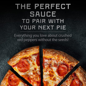 Serving suggestion with Melinda's Pizza Hot Sauce drizzle over meatballs.