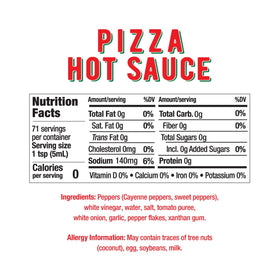 Melinda's Pizza Hot Sauce on pizza showing vibrant color and peppery kick.