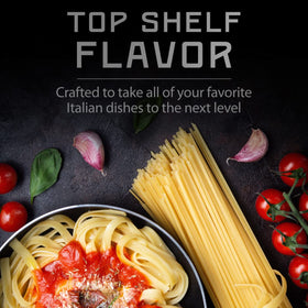 Melinda's Pizza Hot Sauce paired with pasta for zesty flavor boost.