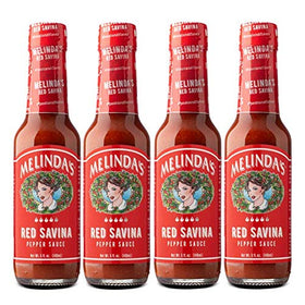 Melinda’s Red Savina hot sauce bottle with bold label delivering fiery heat.