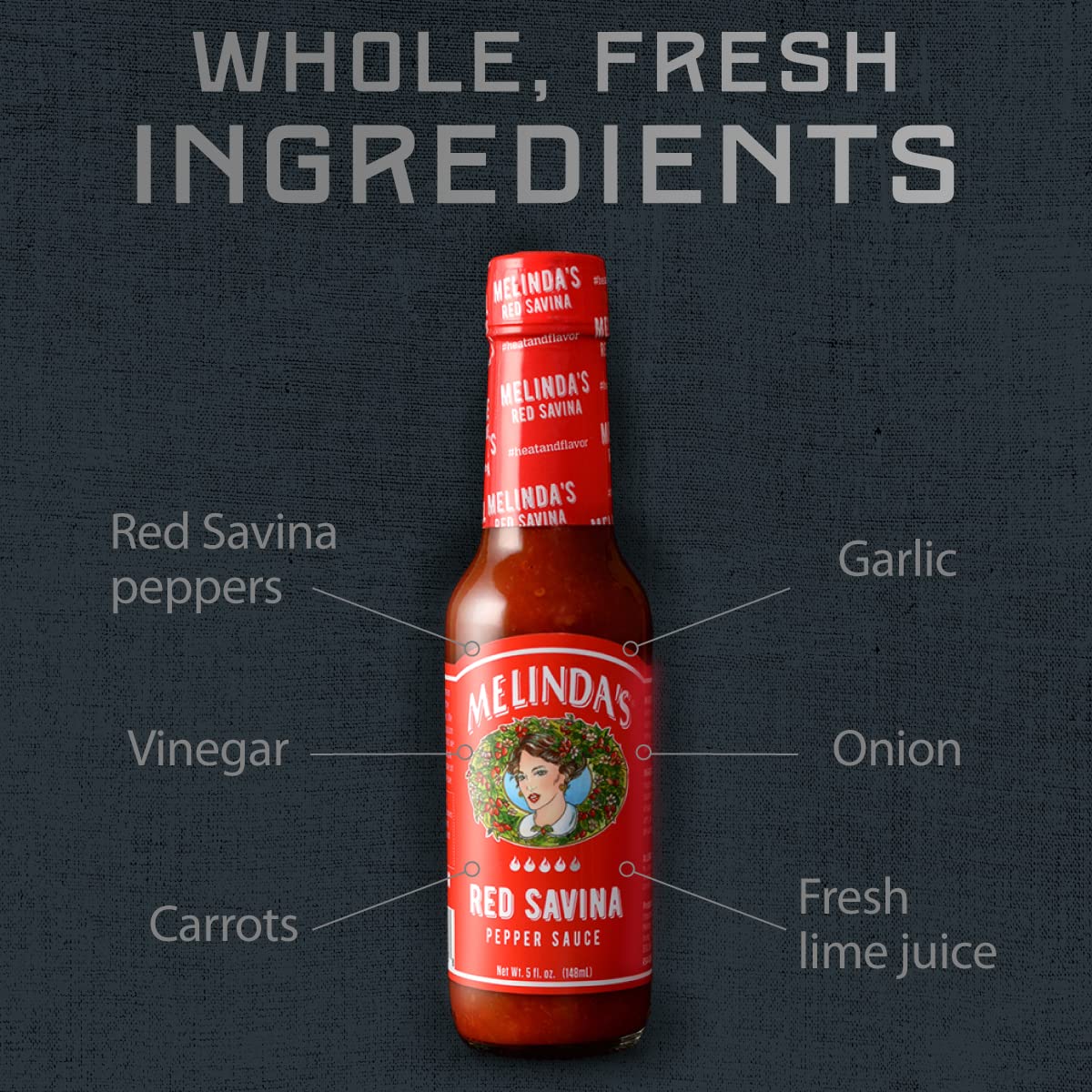 Pouring Melinda’s Red Savina onto fries to boost heat and flavor.