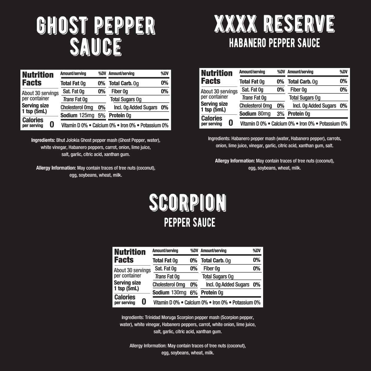 Melinda's Scorpion Pepper Sauce bottle highlights intense heat and tang.