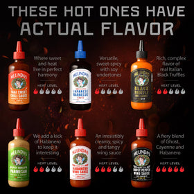 Melinda’s Spicy Garlic Parmesan bottle blends heat with creamy parmesan for wings