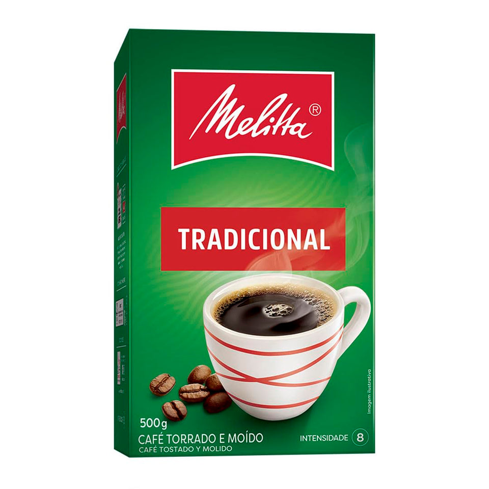 Melitta Traditional Coffee pack front, bold roast for busy mornings.