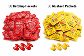 Mellow Mart mustard packets close-up highlighting classic tangy flavor in portable pouches.