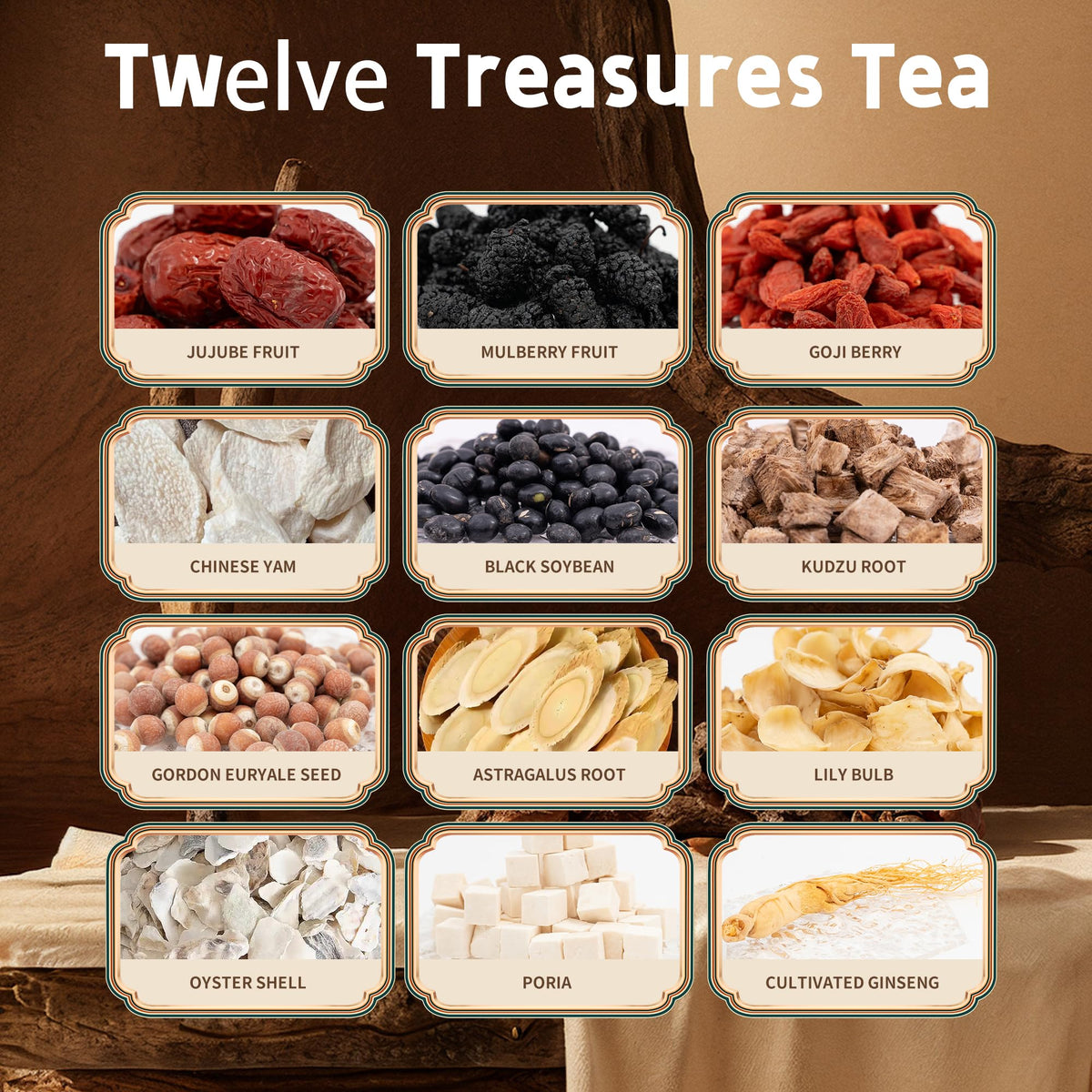 MellowSoul Ginseng Twelve Treasure Tea bags ready for a soothing brew.