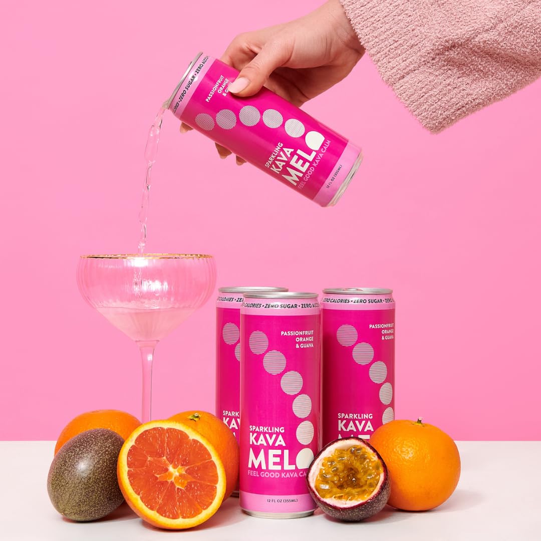 Melo brand label highlights non-alcoholic zero-calorie kava beverage